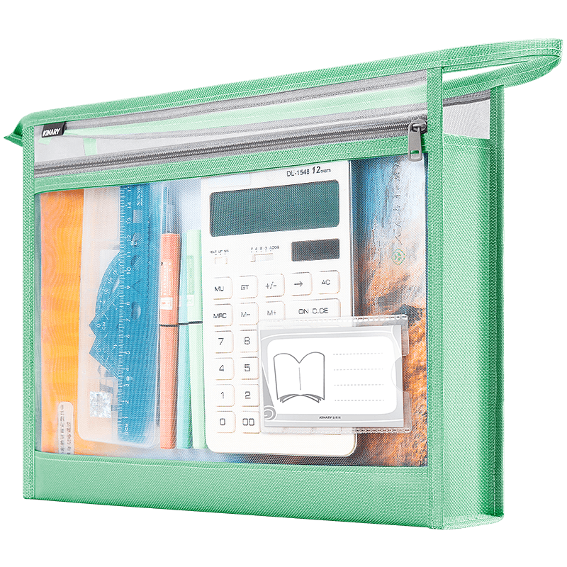 Jindeli A4 Transparent File Folder for Primary And Middle School Students, Subject Classification Pouch with Zipper for Books, Homework, Exam Papers Storage, Handbag, Stationery Bag, Tutoring Bag, Green TD8794