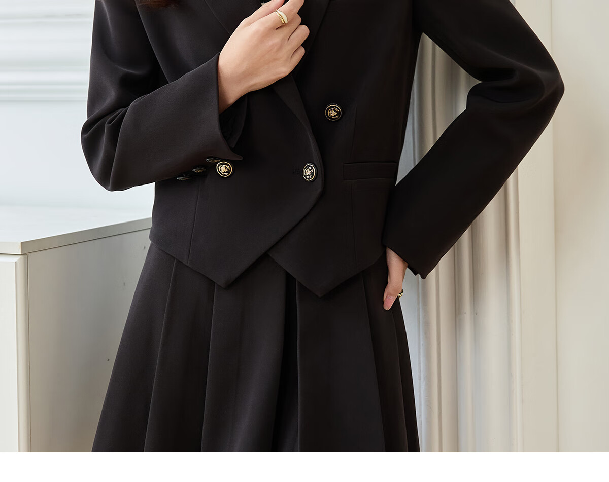 PinCai Women's Black Short Blazer Suit Jacket Casual Long Sleeve Shoulder-Padded Professional Workwear P51U001 22