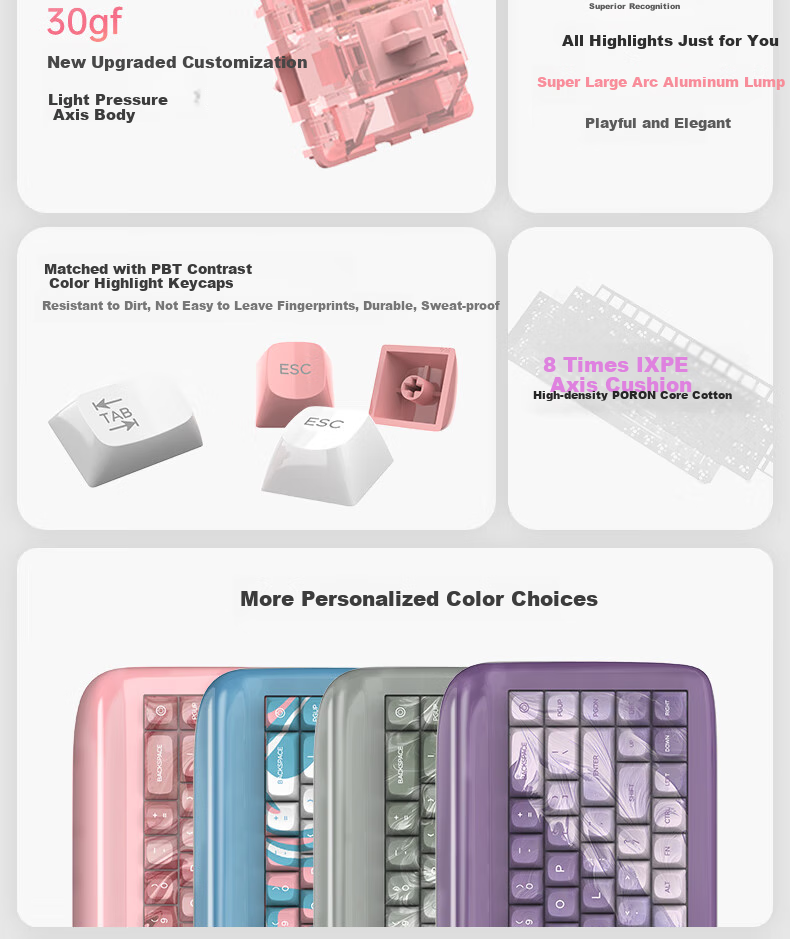 CoolKiller VIVID67 Custom Mechanical Keyboard, Aluminum Block, Wireless Bluetooth Tri-Mode Gaming Keyboard, Gift for Girlfriend, Candy Pink 3