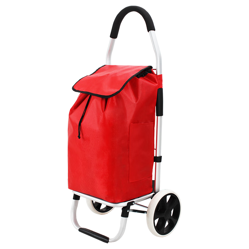 Boyun Shopping Cart, Foldable Portable Grocery Trolley for Home Use, Aluminum Alloy Fashionable Red Cloth Bag Cart