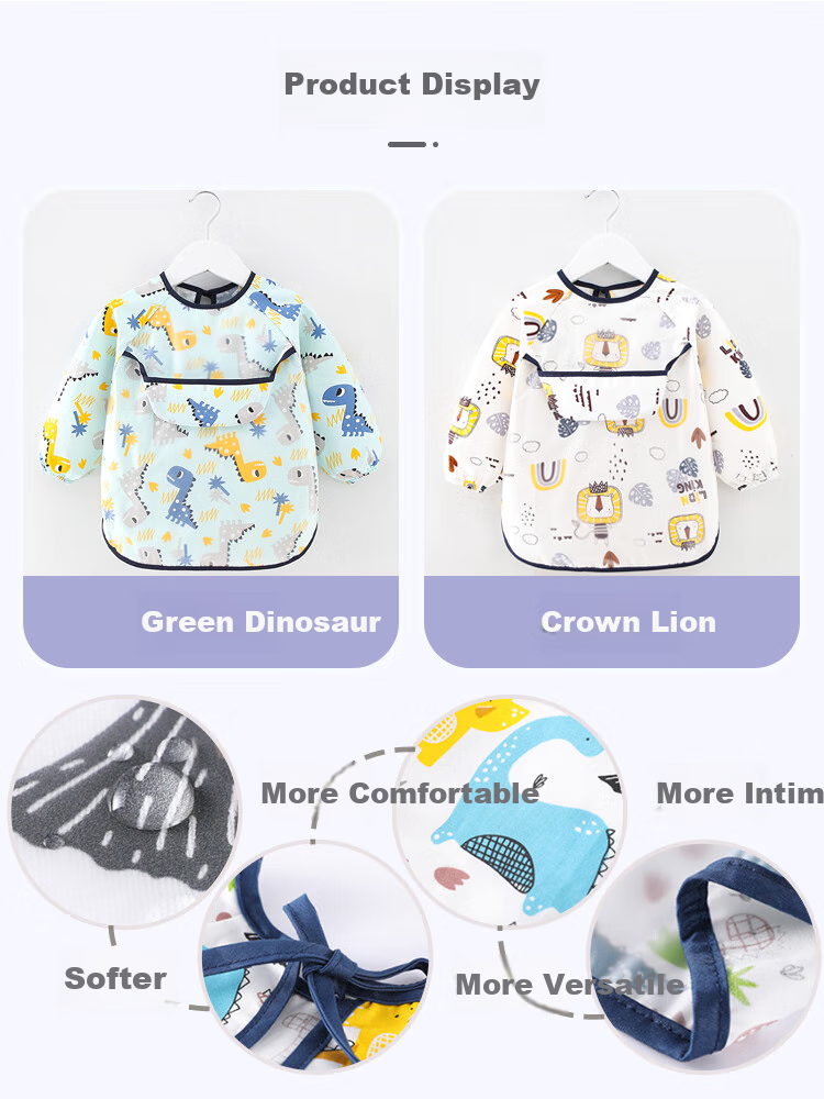9I9 Baby Eating Smock, Waterproof Long-Sleeve Infant Apron, Kindergarten Drawing Reverse Wear, Anti-Dirt, 2-Piece Set, A123 8