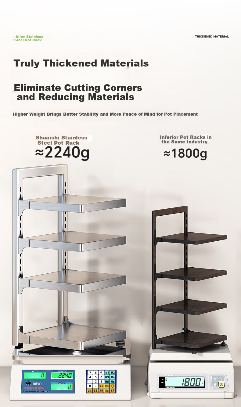 Shuaishi Kitchen Storage Rack, Stainless Steel Pot Rack, Cookware Organizer, Under-Sink Shelf, Multi-Layer Pot Rack inside Cabinets 4