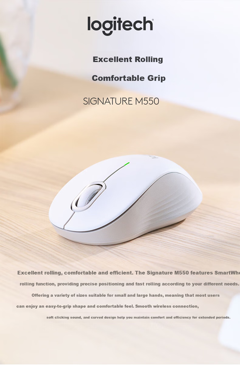 Logitech Premium Series M550 (Same Design As M650) Wireless Bluetooth Mouse for Business And Home Office Quiet Operation Portable Laptop Desktop Computer Mouse White 1