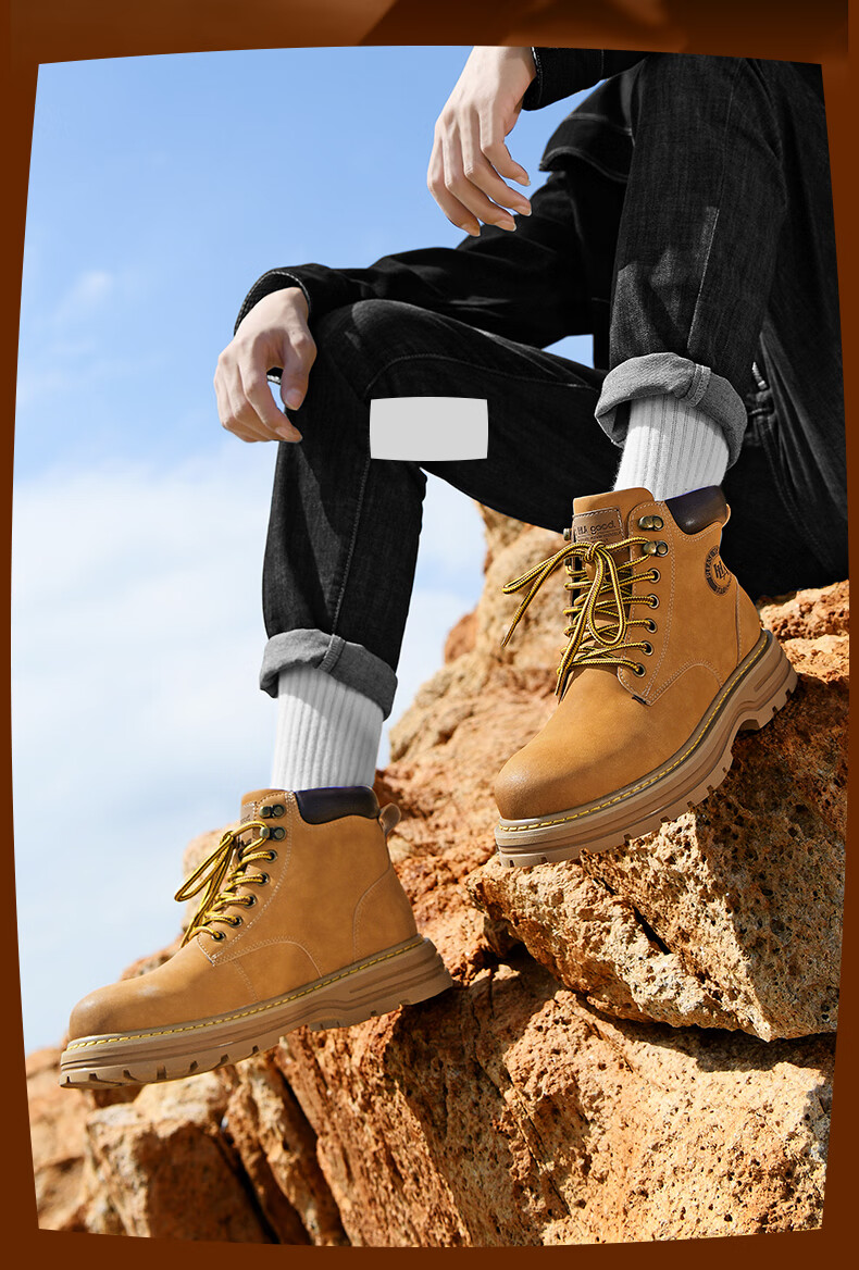 HLA Men's Martin Boots Yellow High-top Casual Work Shoes HAAGZM4DAZ350 Size 39 6