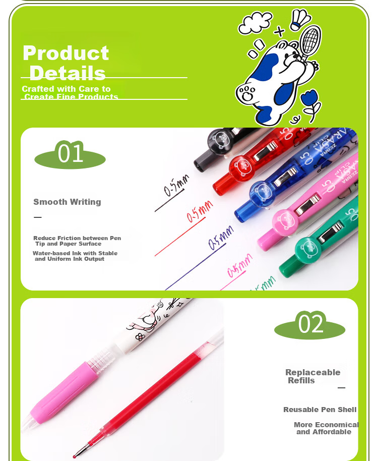 ZEBRA JJ15 Retractable Gel Pen, 0.5mm, Happy Bear Limited Edition, Bullet Tip Signing Pen, Student Annotation Pen, Blue Single Pack 5
