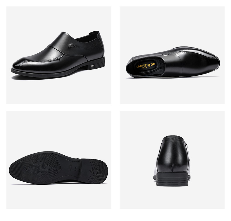 LAORENTOU Men's Leather Shoes, Casual Shoes for Spring And Autumn, Top-Grain Cowhide Business Formal Shoes, Slip-On British Style Men's Shoes, LA12276, Black, Size 44 12