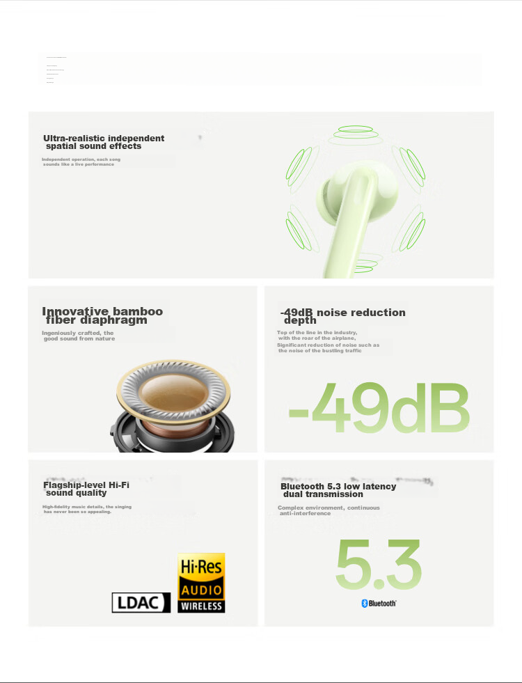 OPPO Enco Free3 True Wireless Active Noise-Cancelling Bluetooth In-Ear Headphones for Music, Sports, Gaming, And Running, Compatible with Apple, Huawei, Xiaomi Phones, Bamboo Gree 2