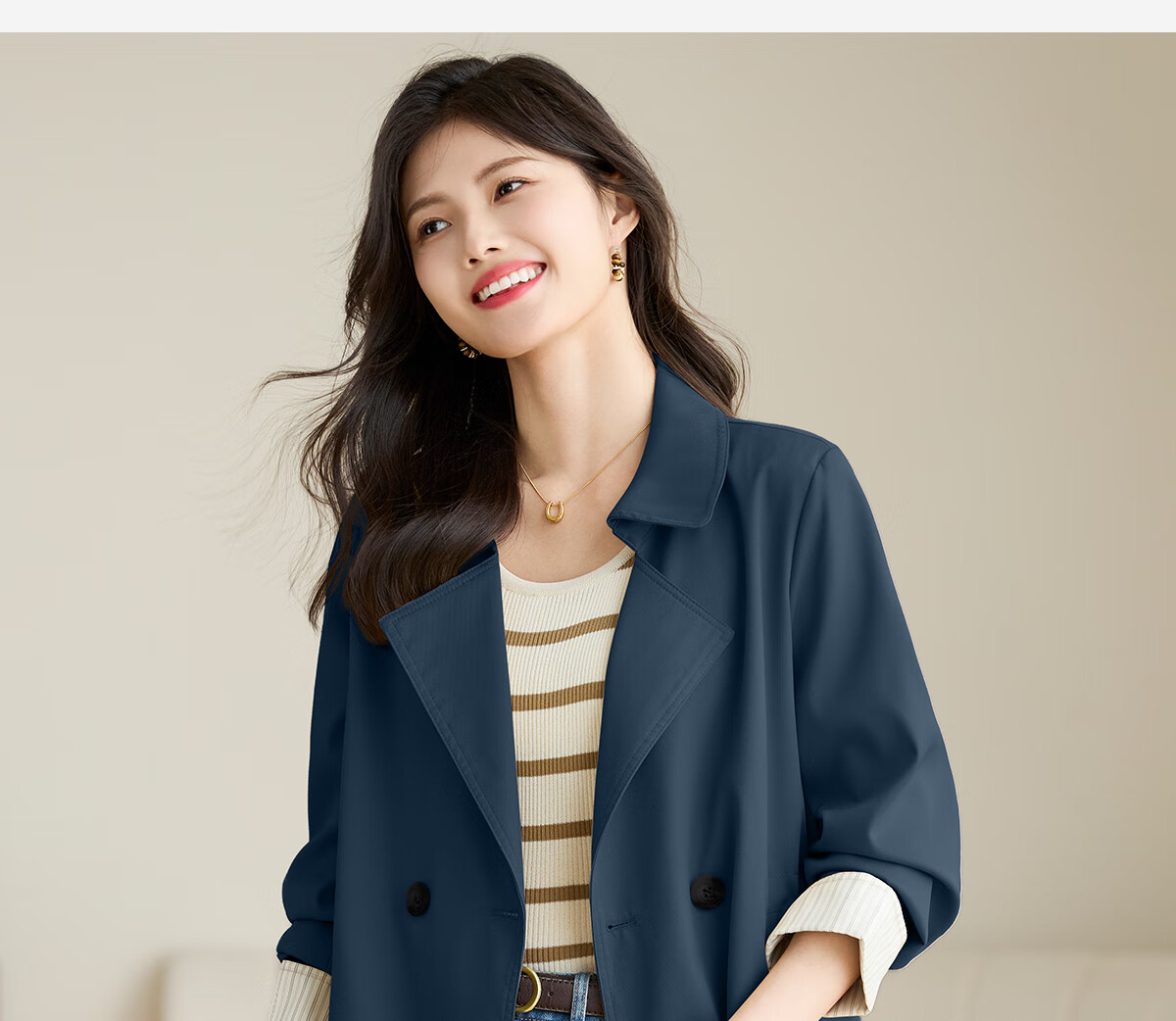 She Enjoy Casual Women's Mid-Length Trench Coat Blazer Collar Fashion Simple Jacket T13KF7478 4