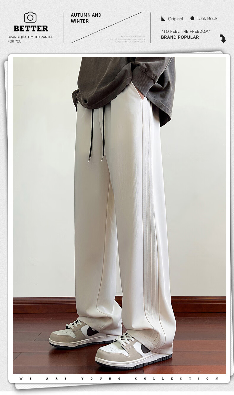 Dingfengbaoluo Casual Pants for Men, Spring And Summer Draping Loose Straight-Leg Trousers, Trendy Wide-Leg Sweatpants DFK28 Black M 1