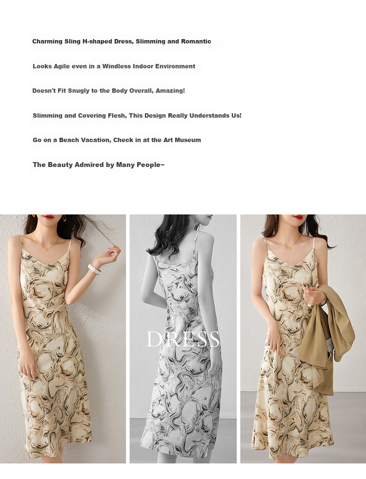 Sentubila Spring And Autumn French Floral Print Spaghetti Strap Dress Elegant Goddess Style Sexy Slimming Dress Apricot Base Floral Pattern Size S 8