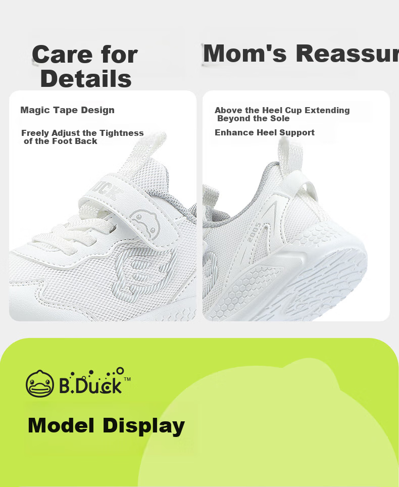 B.Duck Children's Sports Shoes, Kids' Sneakers, Student White Shoes, Lightweight Breathable Running Shoes for Boys And Girls, Model 6856 White Pink, Size 26 5