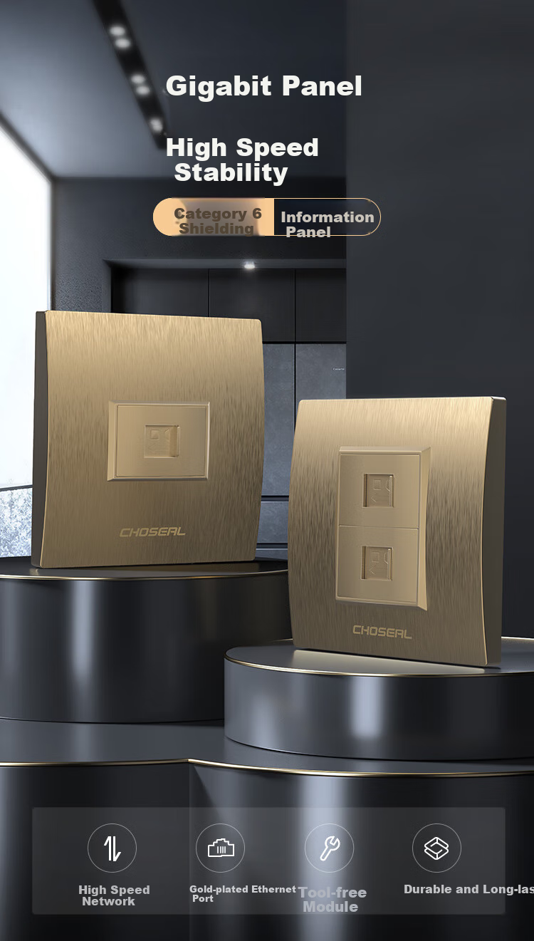 CHOOSEAL (CHOSEAL) Switch Socket Panel, Single-Port Six-Shielded Shielding-Free Module Network Information Panel, 86-Type Gigabit Concealed Socket, Gold Color, One Piece, QD4903 1