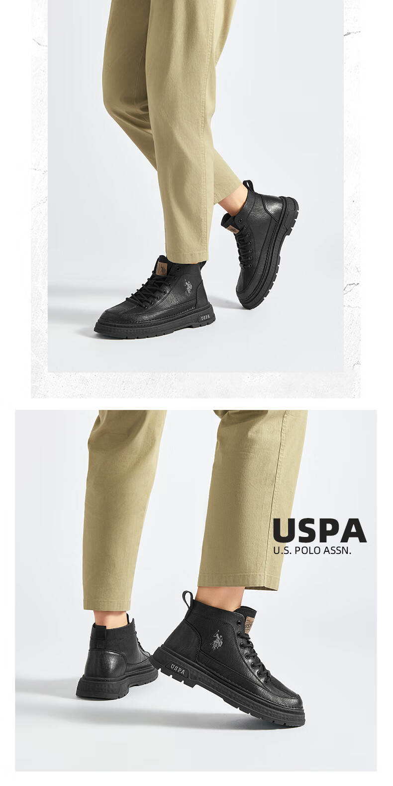 U.S. POLO ASSN. Spring Summer New Martin Boots Men British Fashion High-top Work Boots Trendy Versatile High-top Polo Shoes Men 3