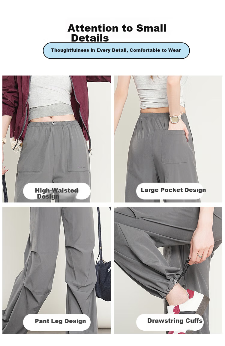 Ziyouxi Women's Cargo Pants, Summer Lightweight Ice Silk Quick-Dry Casual Wide-Leg Pants, 2026 New High-Waist Slimming Hiking Sports Trousers 9
