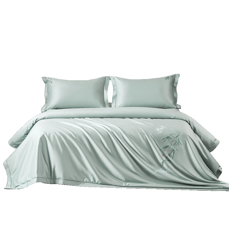 Fuanna 60S Long-Staple Cotton Embroidered 4-Piece Bedding Set 100% Cotton Sheet and Duvet Cover Single/Double 203x229cm