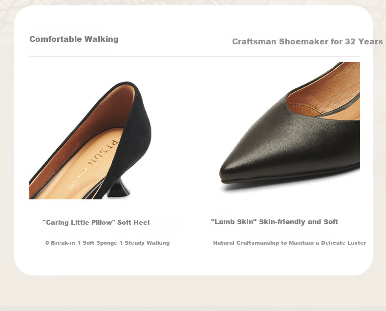 PT'SON Cat Kitten Black High Heels for Women, Spring And Autumn Soft Lambskin Work Shoes, Commuter Low-Cut Pumps, Sand Brown, Size 40 4
