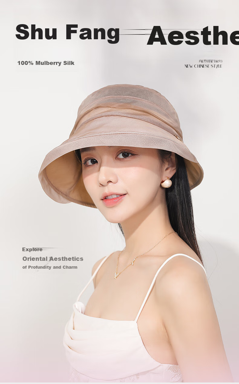 FANCET Mulberry Silk Sun Hat for Women, Summer Elegant Rolled-Edge Hat, Lightweight Silk Sun Protection Fisherman Hat, Birthday Gift for Elders 1