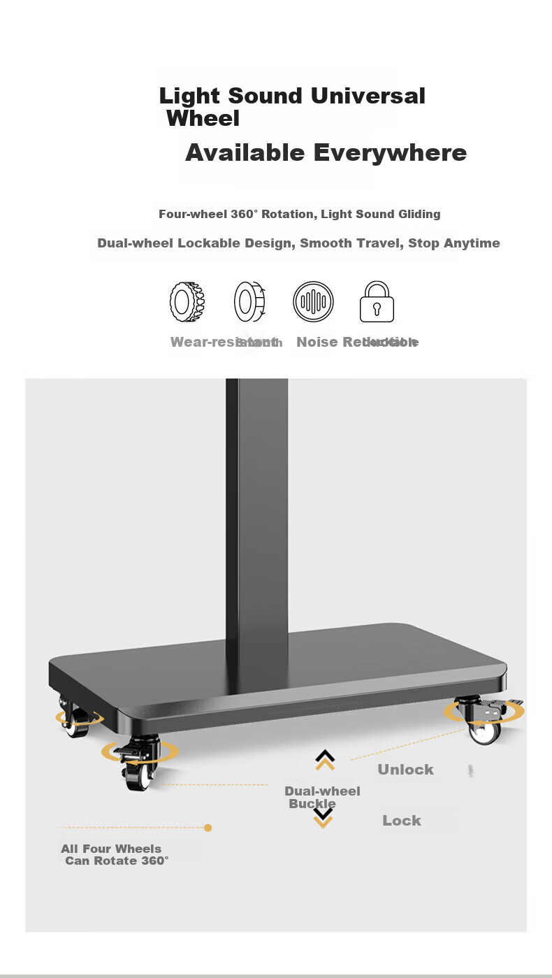 Beishi 32-65 Inch TV Floor Stand, Mobile TV Bracket for Horizontal And Vertical Screens, Universal LCD Display Stand, Video Conference Live Streaming Screen Mirroring TV Mount with Power Outlet 5