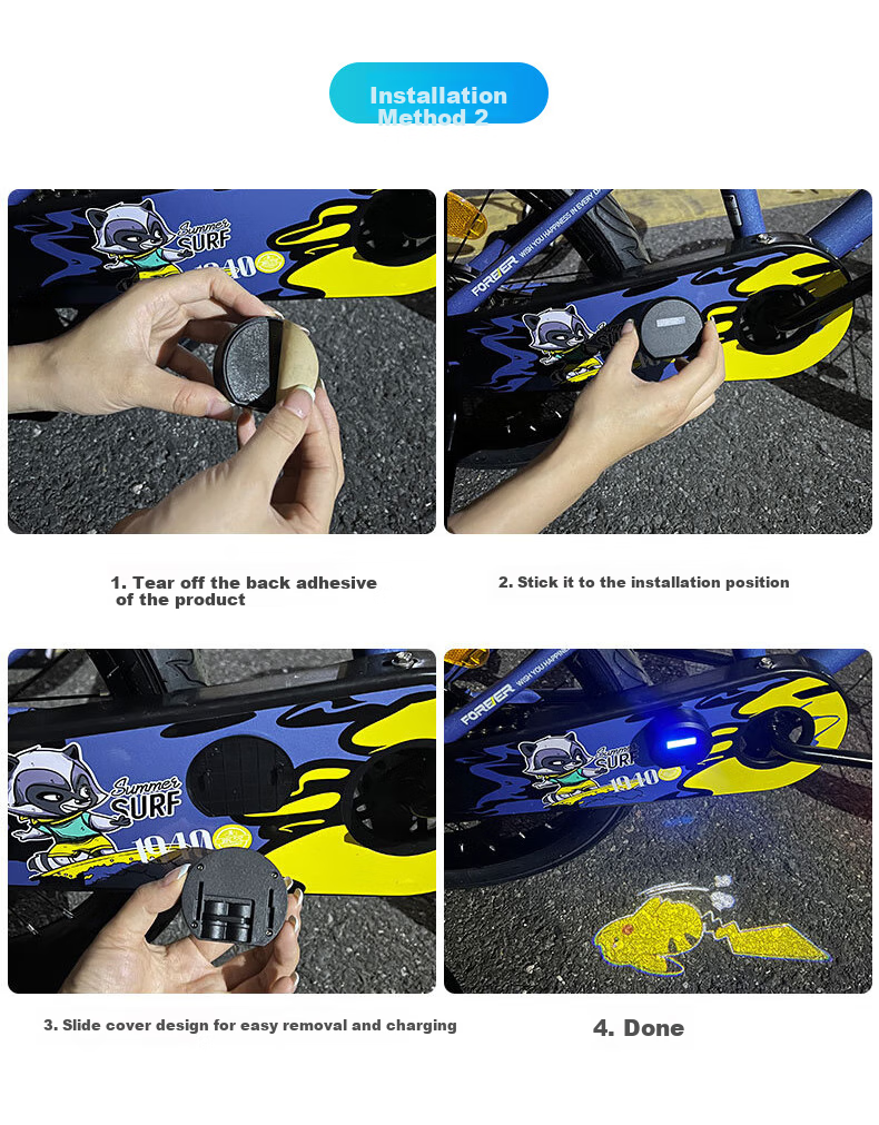 Siwangongli Children's Bicycle Electric Projection Light, Dynamic Atmosphere Lamp, Night Riding Motorcycle Skateboard Balance Bike Cartoon Warning Light 9