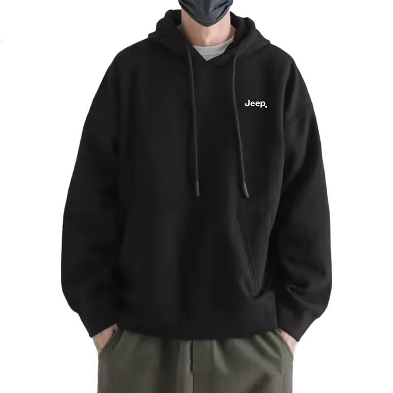 Мужская толстовка JEEP, модель "Loose-Fitting Long-Sleeve T-Shirt", осень-зима, черная, размер S