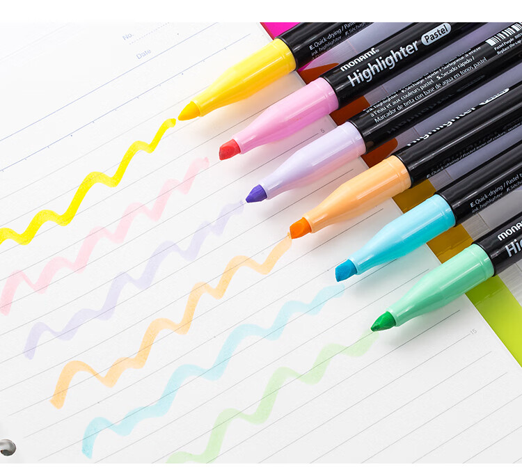 Monami Highlighters for Students, Colorful Markers for Note-Taking And Highlighting, Non-Fading, Light Color Set of 4, 06021Z04-P 7