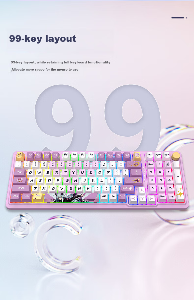 REDRAGON KS99 Custom Mechanical Keyboard, 98-Key Gaming Keyboard, Wireless Tablet Keyboard, New Year Gift, Blackberry Pink Gradient - Thin Lemon Switch 10