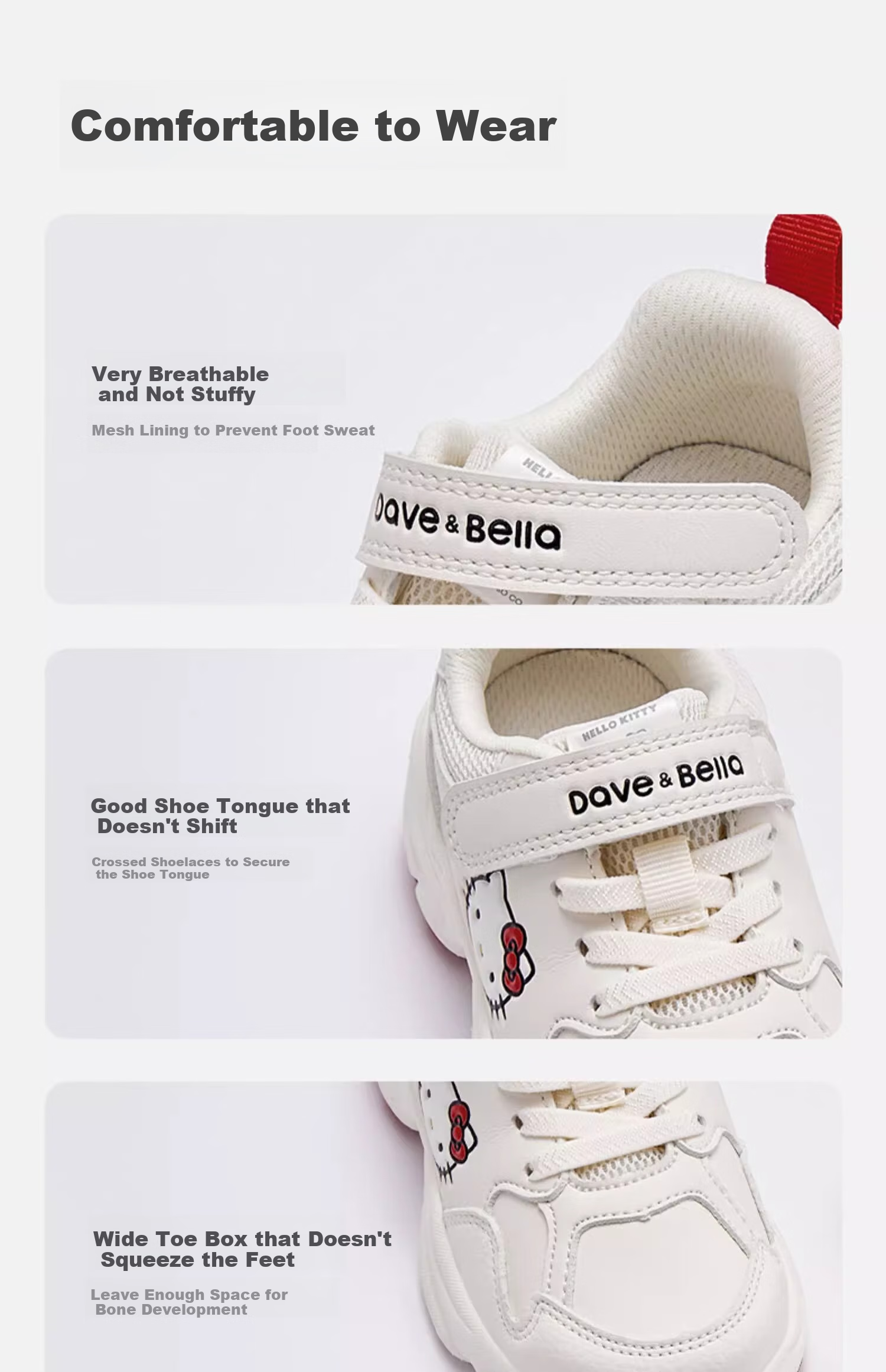 DAVE & BELLA Hello Kitty Collaboration Children's Sneakers Spring And Autumn Girls' Shoes White Sneakers 10