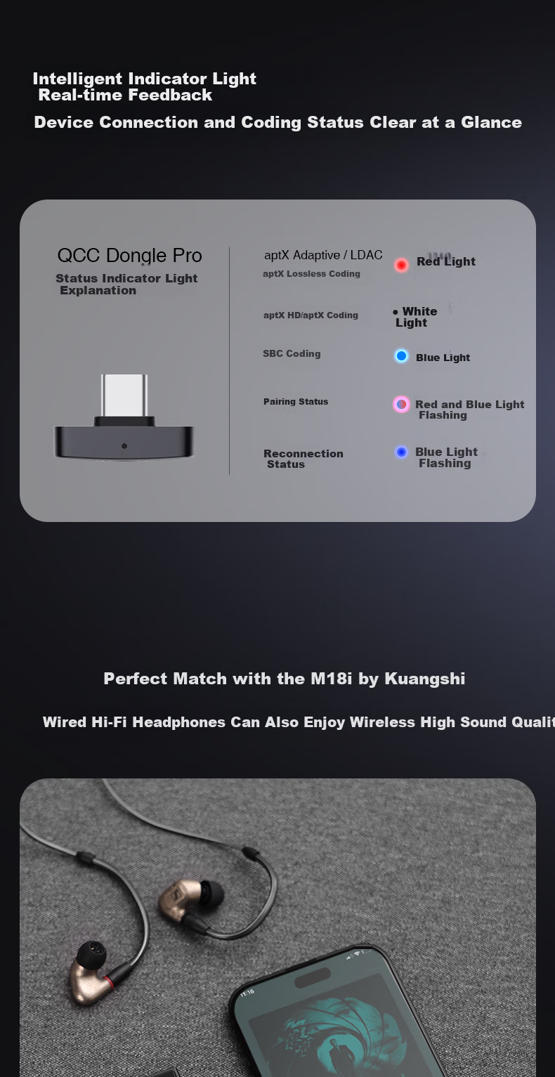 Questyle QCCDonglePro Lossless LDAC Bluetooth Transmitter HiFi Wireless Bluetooth Adapter MFI Compatible with Apple Phones PS5 Computers Switch 15