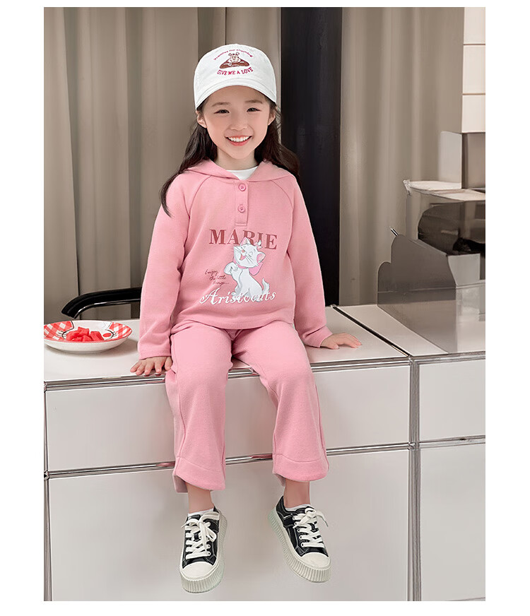 Disney Girls' Set, Children's Hooded Top And Flared Pants, Casual Two-Piece Outfit for Young Kids, Autumn Season, Light Floral Gray, Size 110 4