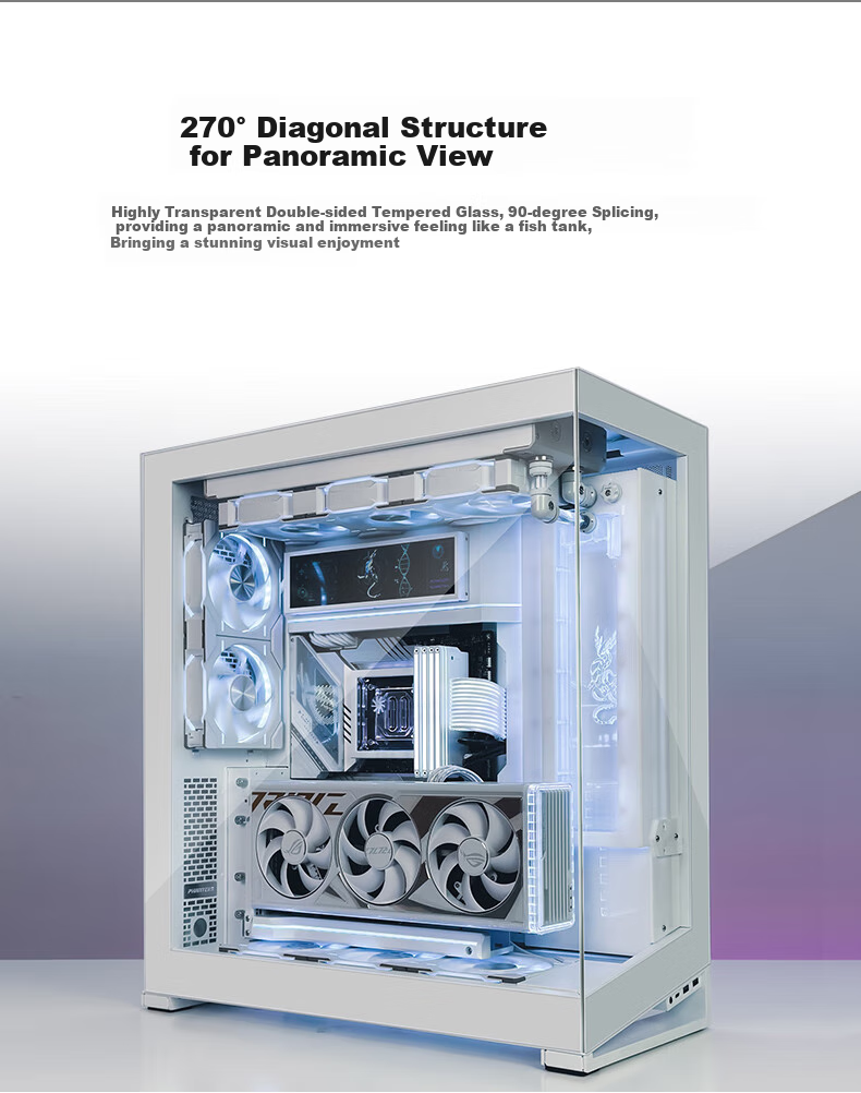 PHANTEKS NV7 White Panoramic View, Pillarless Panoramic Case (Replaceable I/O Ports, Supports 3x360 Water Cooling, ARGB Dual Long Graphics Cards, Dual Channel Light Control) 4
