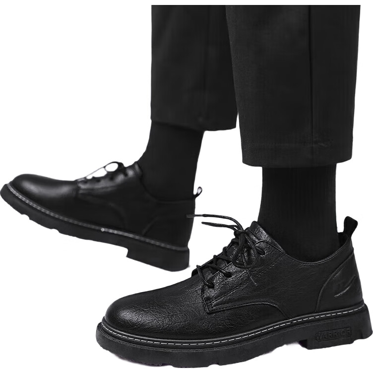 Мужские туфли Huili (Warrior) Business Casual, кожаные, на шнуровке, модель 0650, черные, размер 40