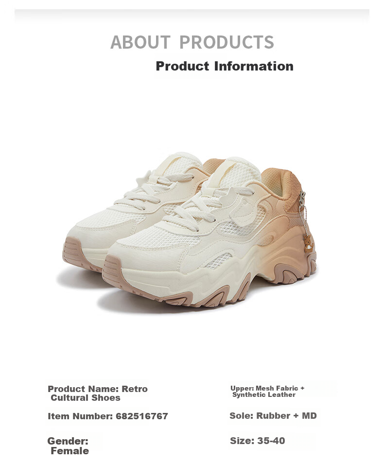 361° Women's Sports Shoes, Kangaroo Shoes, Winter Comfortable Retro Thick-Soled Dad Casual Shoes, 682516767-6 19
