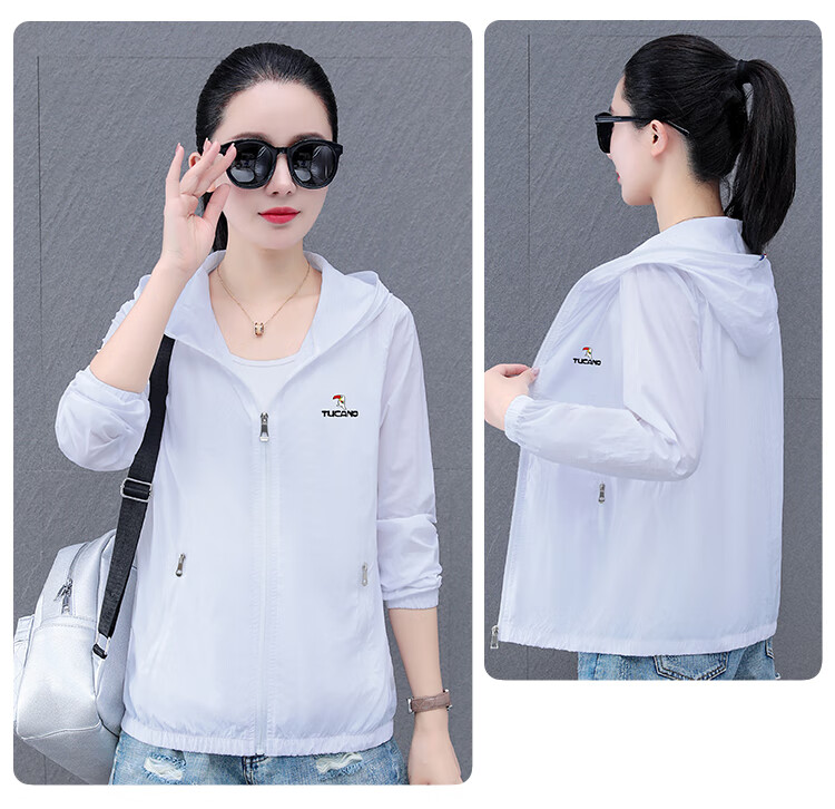 Woodpecker Women's Ice Silk Sun Protection Jacket Summer Hooded Breathable UV Protection Outdoor Sunscreen Coat Blue L 15