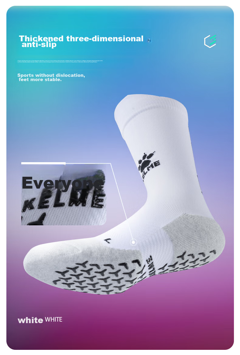 KELME Mid-Calf Socks with Non-Slip Silicone Soles, Thickened Towel Bottom, Soccer Socks, Basketball Socks, Running Socks for Men And Women, Blue And White 3