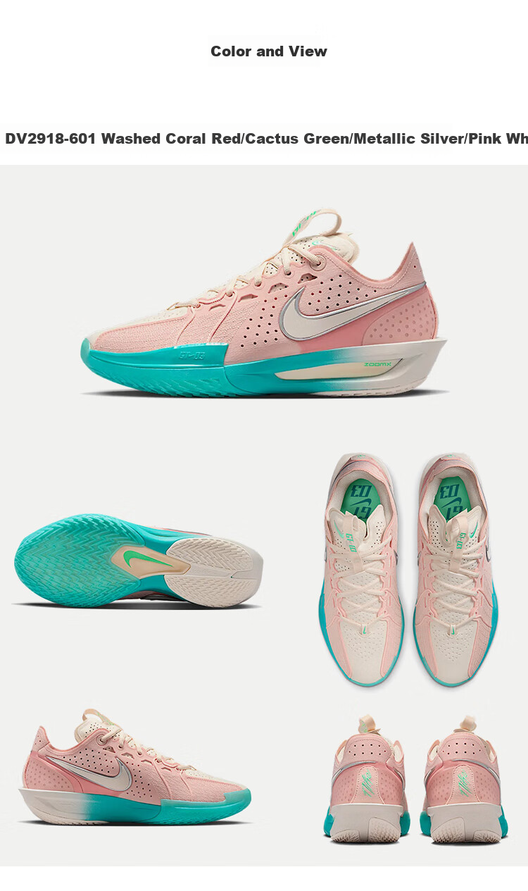 NIKE Men's Basketball Shoes G.T. CUT 3 Sneakers DV2918-601, Pink And Green, Size 41 3