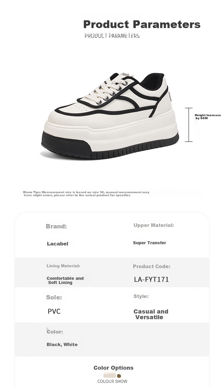 La Chapelle Women's Thick-Soled White Sneakers, Autumn And Winter New Style, Lightweight Height-Increasing Sports Shoes, Student Casual Skateboard Shoes, White, Size 35 1