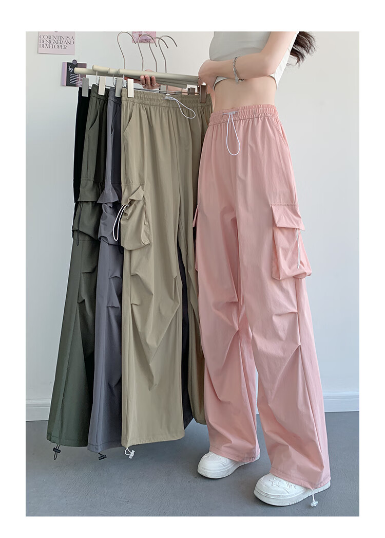 Jeanswest Women's Summer Lightweight Paratrooper High-Waist Slim Fit Sports Narrow Casual Wide-Leg Cargo Pants Military Green S 8