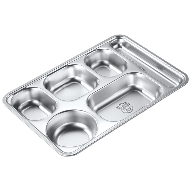 Chufangan 304 Stainless Steel Fast Food Tray, Cafeteria Multi-Compartment Divided Plate, Student Meal Tray, Household Adult Lunch Box, Commercial Serving Tray