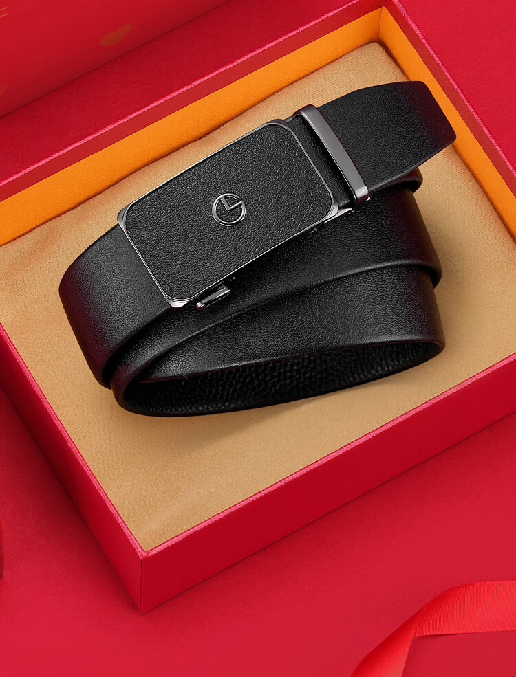Goldlion Men's Leather Belt with Automatic Buckle, Fashionable Business Trouser Belt Gift Box, Birthday Present 4