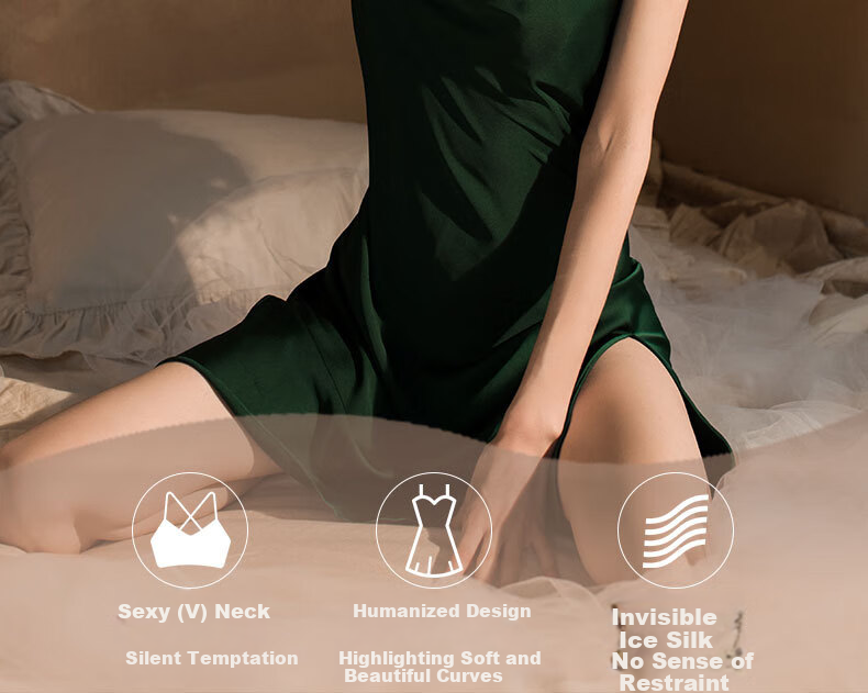 MAOHUO Ice Silk Sleepwear Set for Women, Faux Silk Nightgown with Spaghetti Straps And Collar, High-End Luxury Loungewear Gift Box Set 7