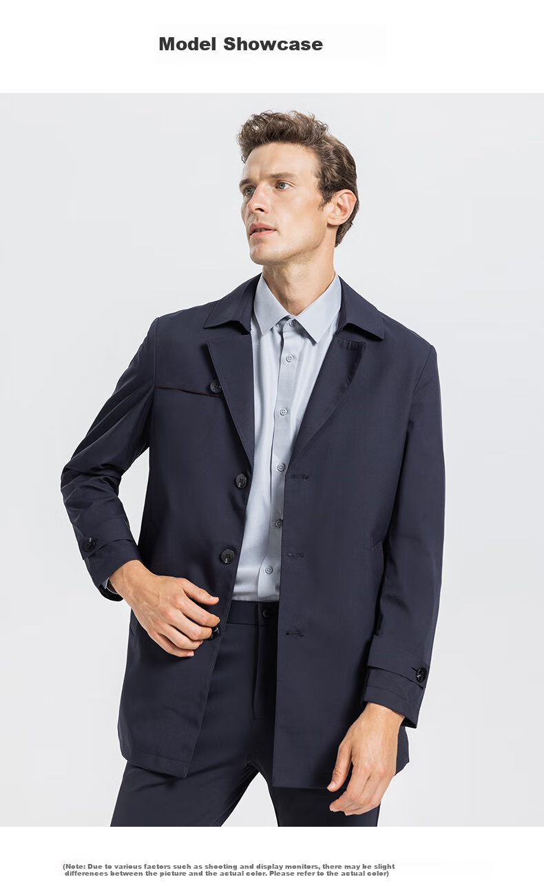SHANSHAN High-End Trench Coat for Young And Middle-Aged Men, Mid-Length Solid Color Wrinkle-Resistant Casual Seamless Pressed Jacket Father's Day Outerwear 5
