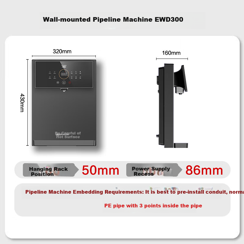 ECOWATER Wall-Mounted Water Dispenser for Home Use, with 6 Temperature Settings, Smart Memory Function, 3-Second Instant Heating, UV Sterilization, Compatible with Mercury Crystal Endpoints, Direct Drinking Series Water Purifier EWD300