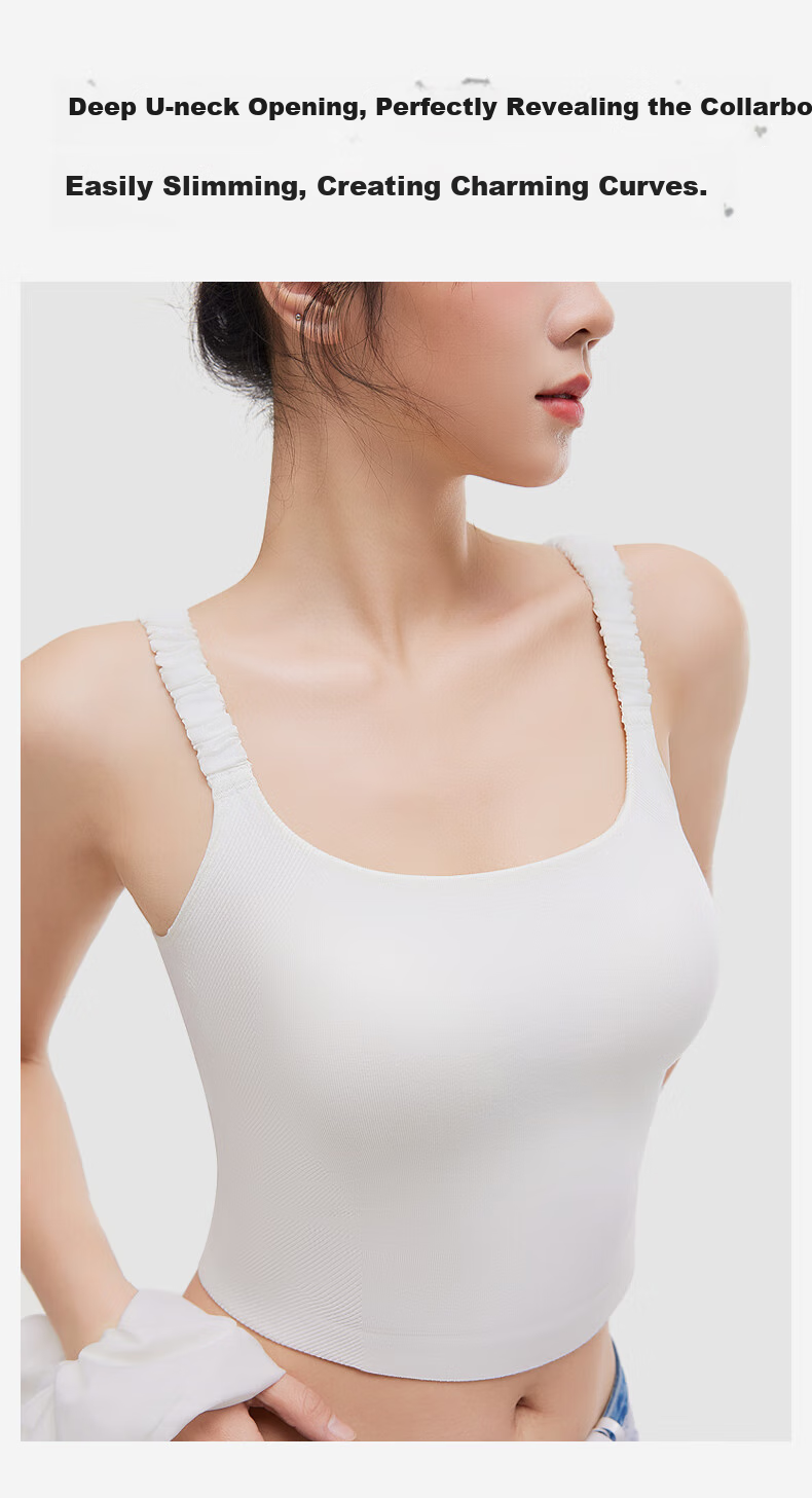 Quxianzhuyi Women's Camisole Tank Top with Built-In Bra Cups, Minimalist Black, Size S 14
