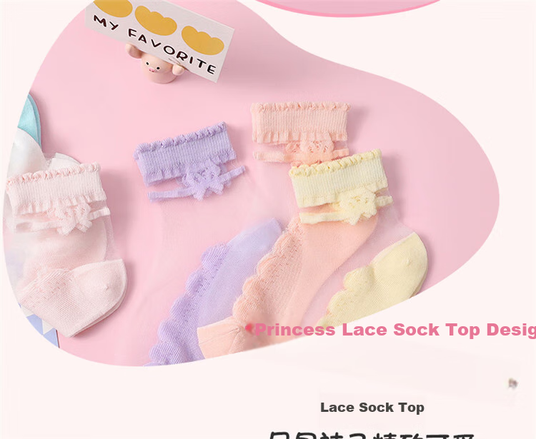 LangSha Children's Socks, Girls' Summer Ultra-Thin Crystal Socks, Versatile Lace Short Socks for Girls And Toddlers 3