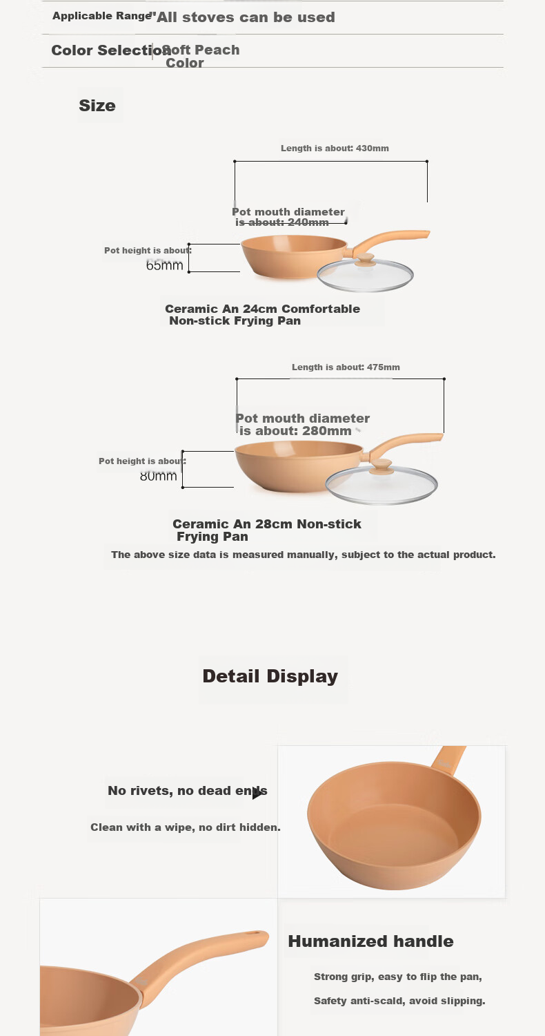 Feishile Ceramic Comfortable 24cm Non-Stick Pan, Frying Pan, Flat Bottom Pan, Stir-Fry Pan, Egg Frying Pan, Suitable for Gas Stove And Induction Cooker 5