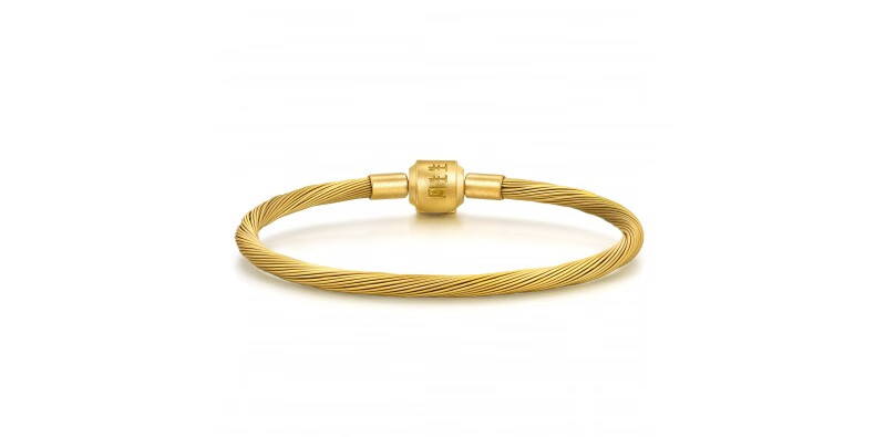 CHOW SANG SANG Charme Beaded Thin Gold Color Stainless Steel Bracelet 3mm W17 2