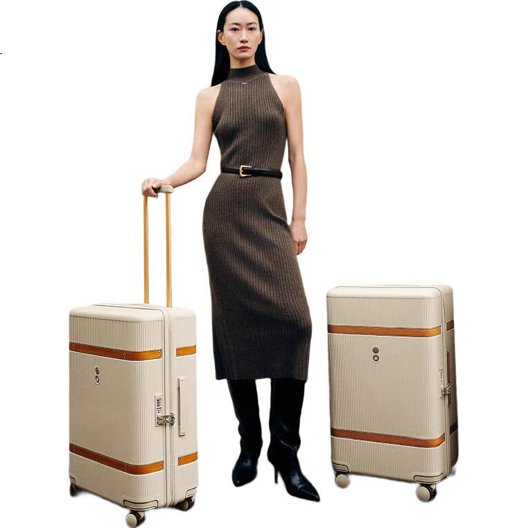 Чемодан Echolac TRUNK PC237K, 26 дюймов, цвет молочный чай, поликарбонат, с TSA-замком и 8 колесами