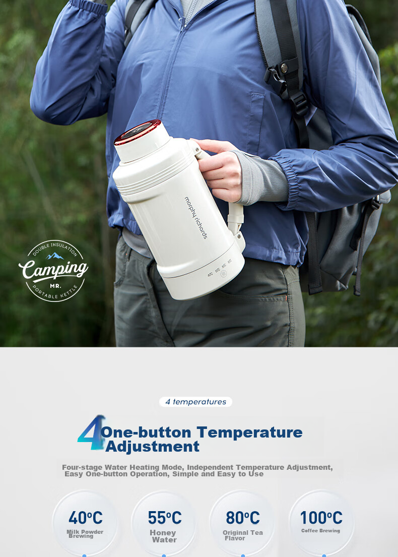 Morphyrichards Portable Electric Kettle, Large Capacity Household Water Boiler, Outdoor Travel Vacuum Insulation Stainless Steel Anti-Scalding Water Cup, Electric Hot Water Pot MR6061 Blue One's Member 9