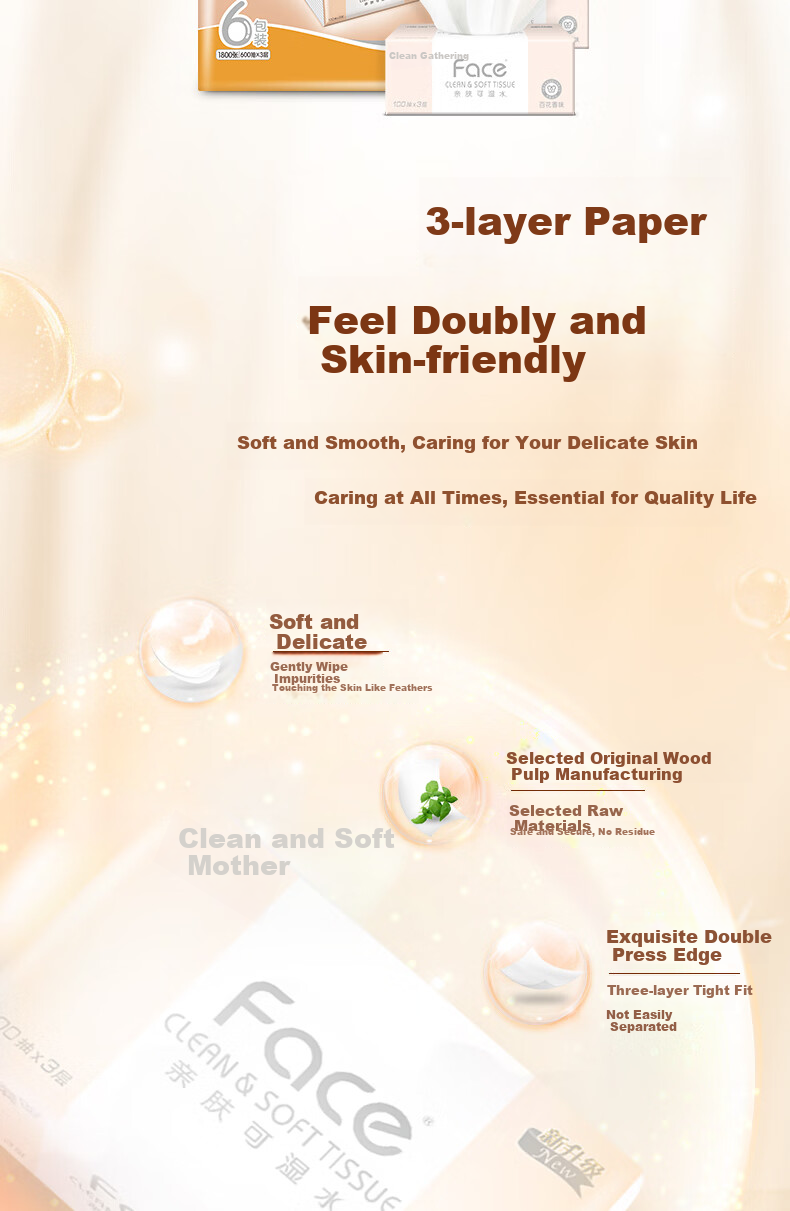 Jierou Facial Tissues, Pink Face Floral Fragrance, 3-Ply, 100 Sheets, 6 Packs, 4 Bundles, PR209-24R/PR299 Whole Box 3
