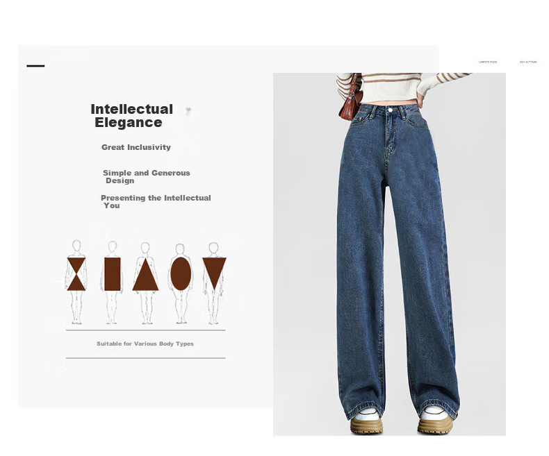 Jeanswest Women's Jeans, Summer Loose Wide-Leg Pants, Trendy Korean Style, Petite Straight-Leg Trousers, Simple Blue-Gray, XL 2